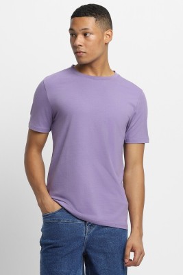 FOREVER 21 Solid Men Round Neck Purple T-Shirt