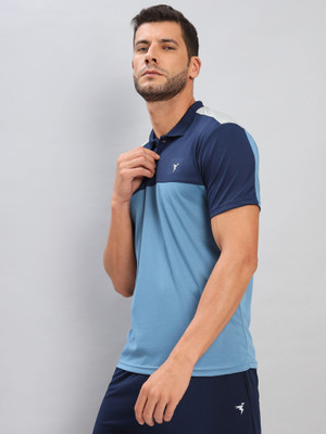TECHNOSPORT Colorblock Men Polo Neck Light Blue T-Shirt