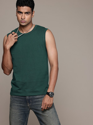R.Code by The Roadster Life Co. Solid Men Round Neck Green T-Shirt