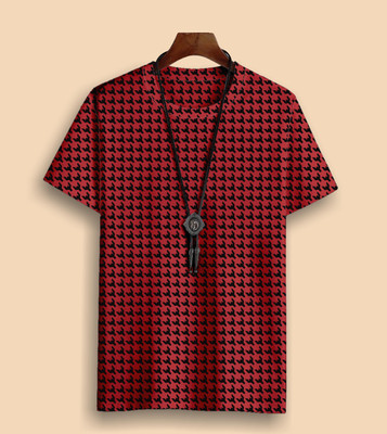 TIGERSNAKE Printed Men Round Neck Red, Black T-Shirt