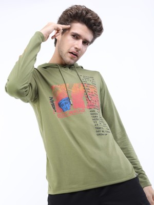 KETCH Printed Men Hooded Neck Green T-Shirt