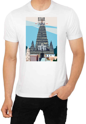 LV CARE Printed Men Round Neck White T-Shirt