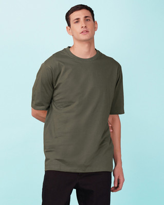 Nusyl Solid Men Round Neck Green T-Shirt