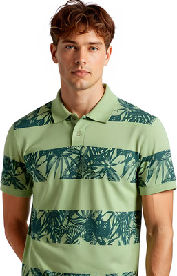 Hushbucks Printed, Solid Men Polo Neck Light Green T-Shirt