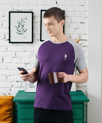 U.S. POLO ASSN. Solid Men Round Neck Purple T-Shirt