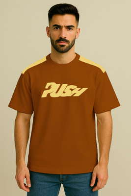 Culish Trend Printed Men Round Neck Brown T-Shirt