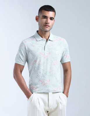 FLYING MACHINE Printed Men Polo Neck Blue T-Shirt