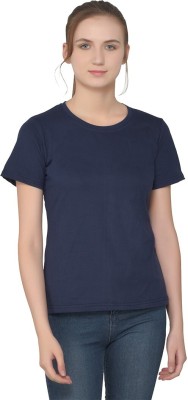 GEUM Self Design Women Round Neck Dark Blue T-Shirt