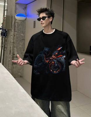 TowLine Geometric Print Men Round Neck Black T-Shirt