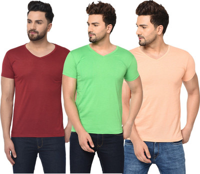 JB Jangoboy Solid Men V Neck Multicolor T-Shirt