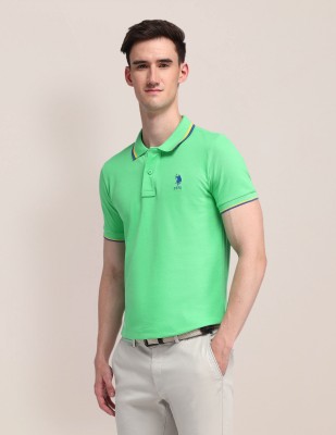 U.S. POLO ASSN. Solid Men Polo Neck Green T-Shirt