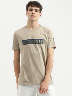 United Colors of Benetton Printed, Typography Men Round Neck Brown T-Shirt