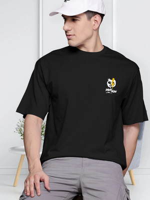 PATOIS Printed Men Round Neck Black T-Shirt