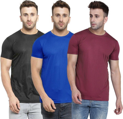 TQH Solid Men Round Neck Dark Blue, Maroon, Black T-Shirt