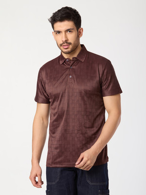 Belive in Yourself Striped Men Polo Neck Brown T-Shirt