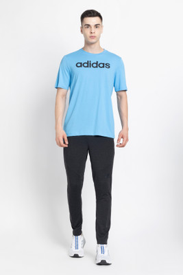 ADIDAS Printed Men Crew Neck Blue T-Shirt