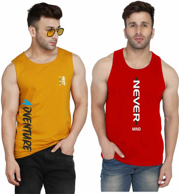 SLOWLORIS Printed Men Round Neck Red, Yellow T-Shirt