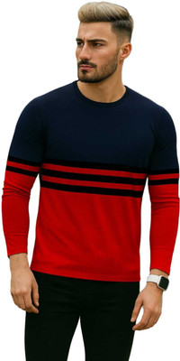 KASPY Printed Men Round Neck Red, Blue T-Shirt