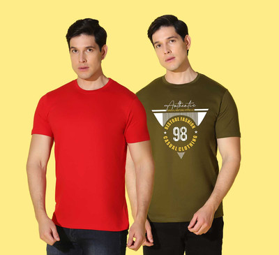 WOOSTRO Printed, Solid Men Round Neck Multicolor T-Shirt