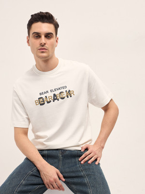 THE BEAR HOUSE Graphic Print Men Crew Neck White T-Shirt