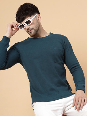 RIGO Solid Men Round Neck Dark Blue T-Shirt
