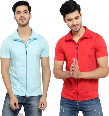 JB Jangoboy Solid Men Polo Neck Blue, Red T-Shirt