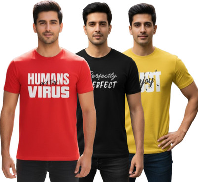 Stylewill Typography Men Round Neck Red, Black, Yellow T-Shirt