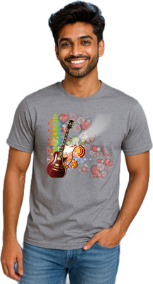purycot Printed Men Round Neck Grey T-Shirt