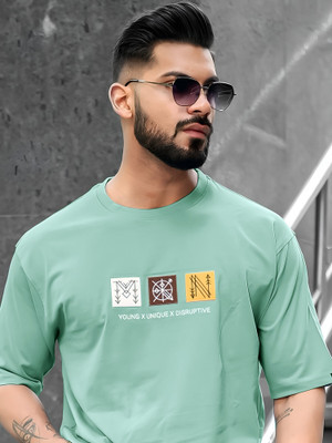MANIAC Printed Men Round Neck Green T-Shirt