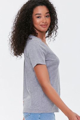 ON TREND Solid Women Crew Neck Grey T-Shirt