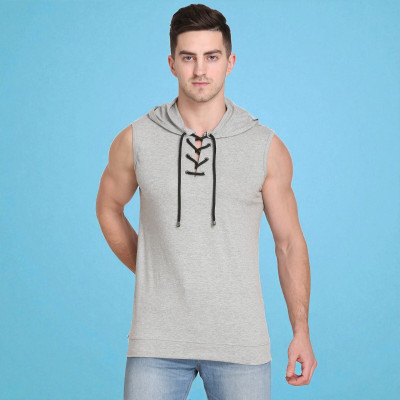 Faricon Trend Solid Men Hooded Neck Grey T-Shirt
