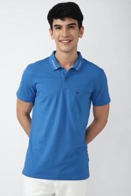 PETER ENGLAND Solid Men Polo Neck Blue T-Shirt