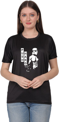 Booostam products Printed Women Round Neck Black T-Shirt