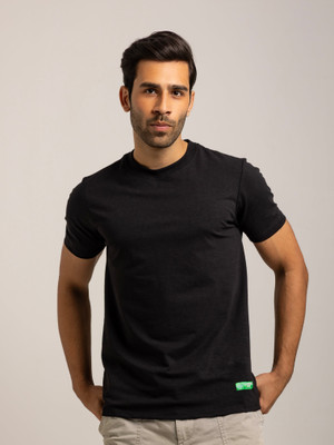 cannabie Solid Men Round Neck Black T-Shirt
