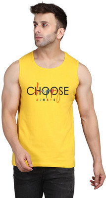 SLOWLORIS Typography Men Round Neck Yellow T-Shirt
