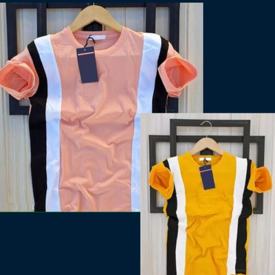 TEE TREE Colorblock Men Round Neck Pink, Yellow T-Shirt
