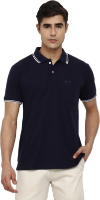 V-MART Solid Men Polo Neck Dark Blue T-Shirt