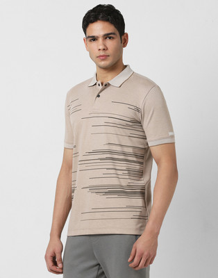VAN HEUSEN Printed Men Polo Neck Beige T-Shirt