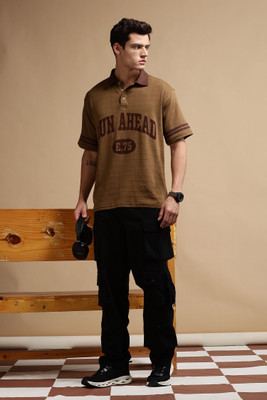 Eszett Printed Men Polo Neck Brown T-Shirt