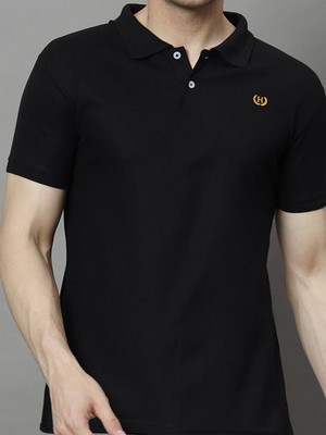 SINDHIGARMENT Solid Men Polo Neck Black T-Shirt