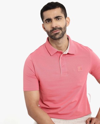 RARE RABBIT Solid Men Polo Neck Pink T-Shirt