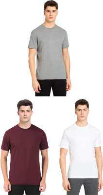 JOCKEY Solid Men Round Neck Grey, White, Maroon T-Shirt