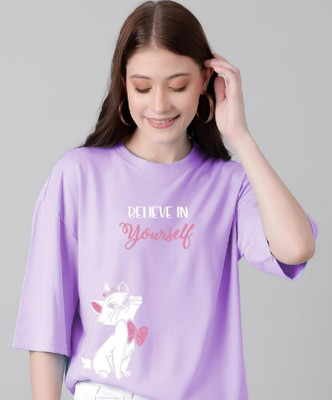 NVYARI Printed, Typography Women Round Neck Purple T-Shirt