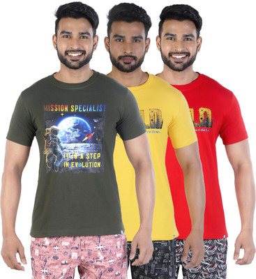 COLORS by Rupa Frontline Graphic Print Men Round Neck Dark Green, Yellow, Red T-Shirt