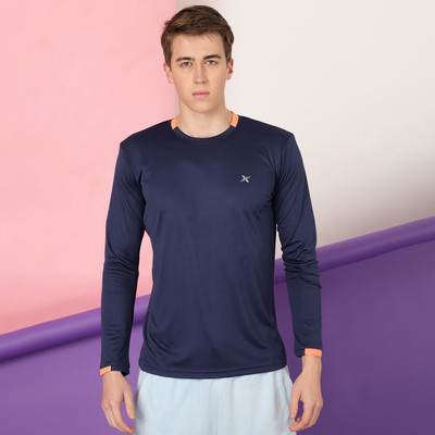 FTX Solid Men Round Neck Dark Blue T-Shirt