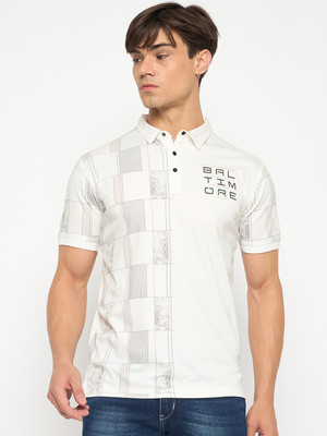 DUKE Printed Men Polo Neck White T-Shirt