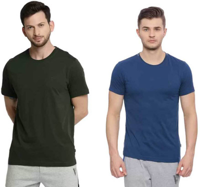 VAN HEUSEN Solid Men Round Neck Black, Dark Blue T-Shirt