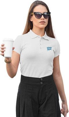 Fighterhero Printed Women Polo Neck White T-Shirt