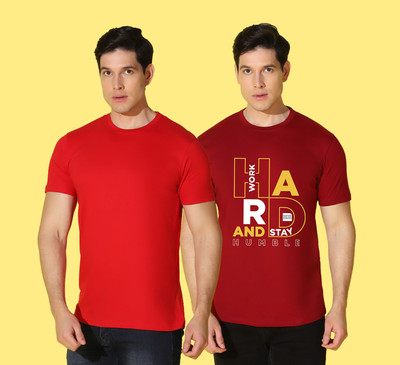 WOOSTRO Printed, Solid Men Round Neck Multicolor T-Shirt