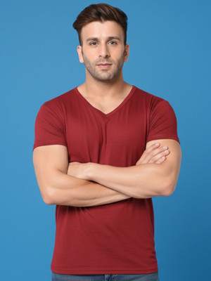 Jangoboy Solid Men V Neck Maroon T-Shirt